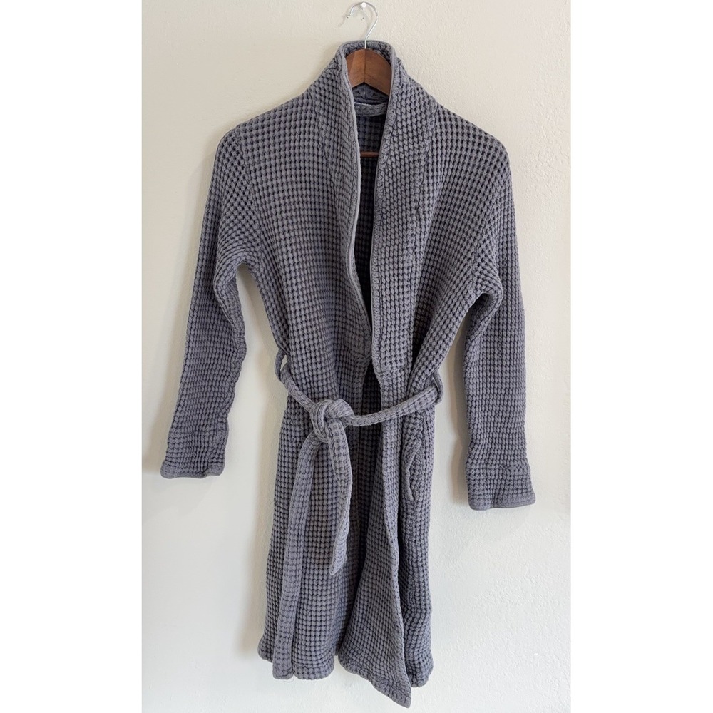 Brooklinen Bath Robe XS/S Gray Waffle Knit 100% Cotton Lounge Quiet Luxury